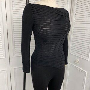 Bohemian Pleated Black Sweater Asymmetrical Sz S